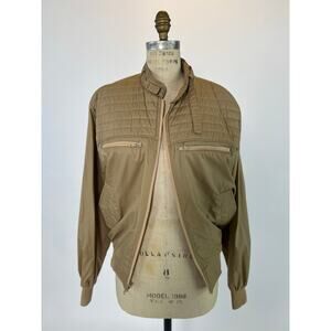 VTG 80s Perm Man Tan Bomber Jacket Quilted Moto Windbreaker Zip Made in Korea M